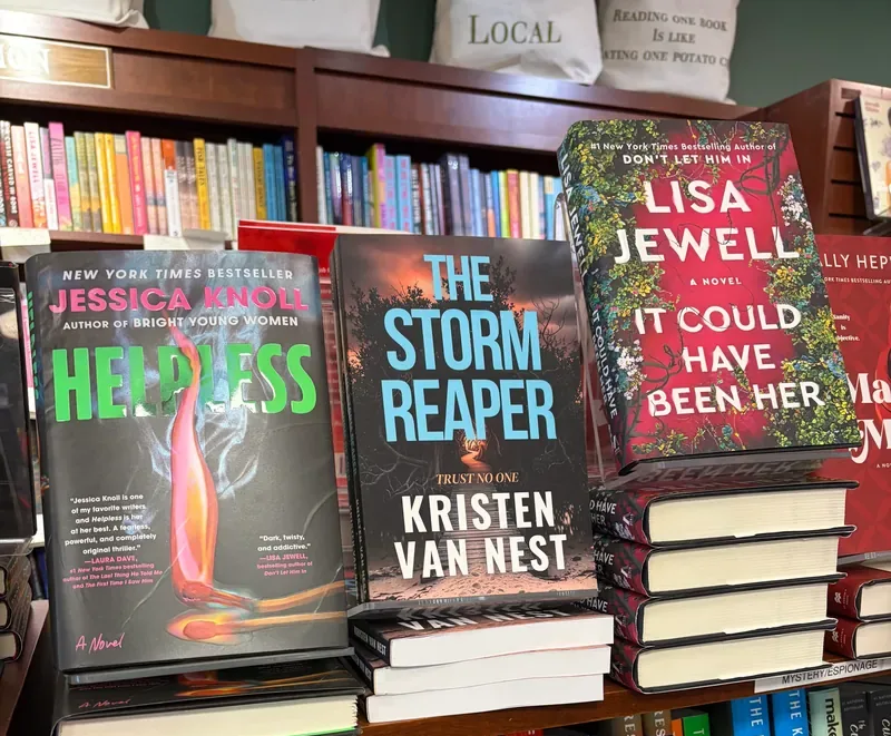 Authors like Lisa Jewell at Elm Street Books in New Canaan, Connecticut, with The Storm Reaper shelved beside Lisa Jewell's It Could Have Been Her